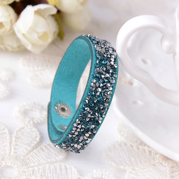 Hot Selling New Fashion 6 Layer Wrap Bracelets Slake Leather Bracelets With Crystals Couple Jewelry