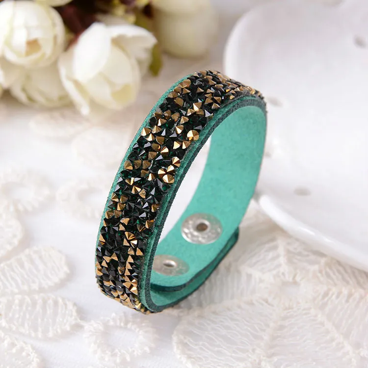 Hot Selling New Fashion 6 Layer Wrap Bracelets Slake Leather Bracelets With Crystals Couple Jewelry