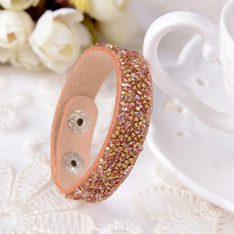 Hot Selling New Fashion 6 Layer Wrap Bracelets Slake Leather Bracelets With Crystals Couple Jewelry