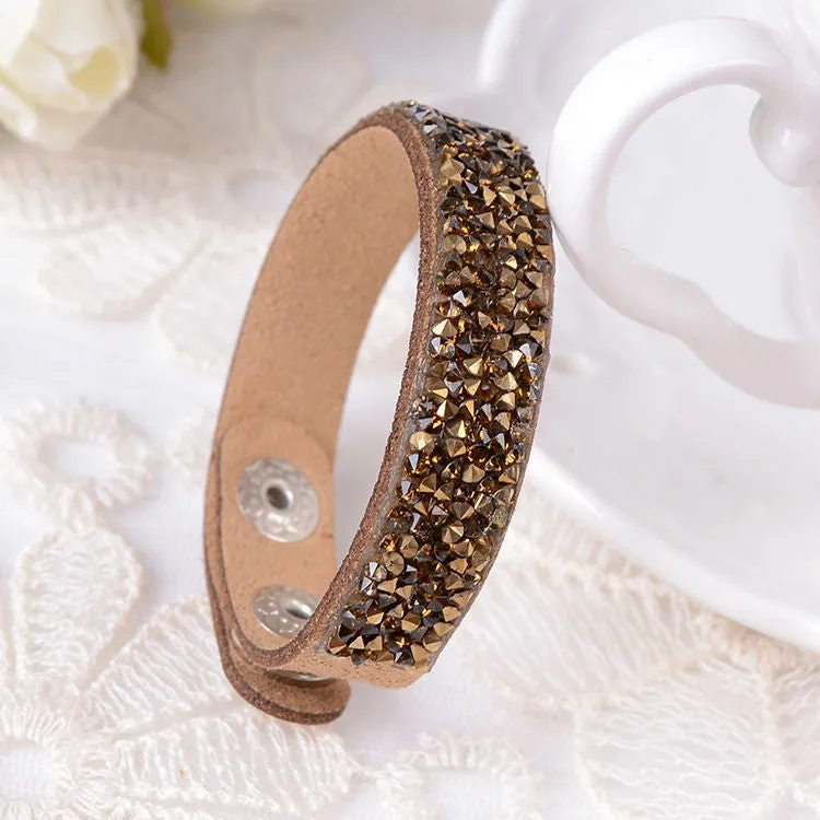 Hot Selling New Fashion 6 Layer Wrap Bracelets Slake Leather Bracelets With Crystals Couple Jewelry