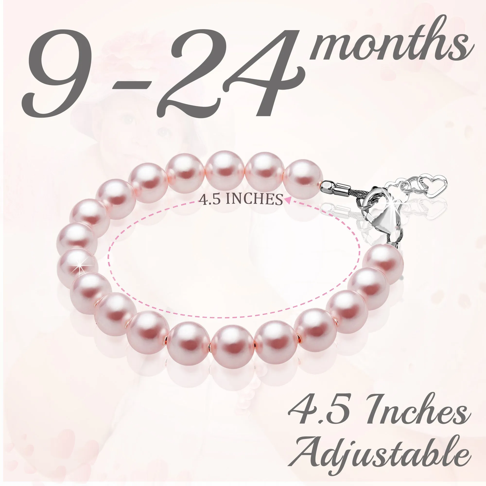 Infant Baby Girl Elegant Bracelet with Pink Pearls