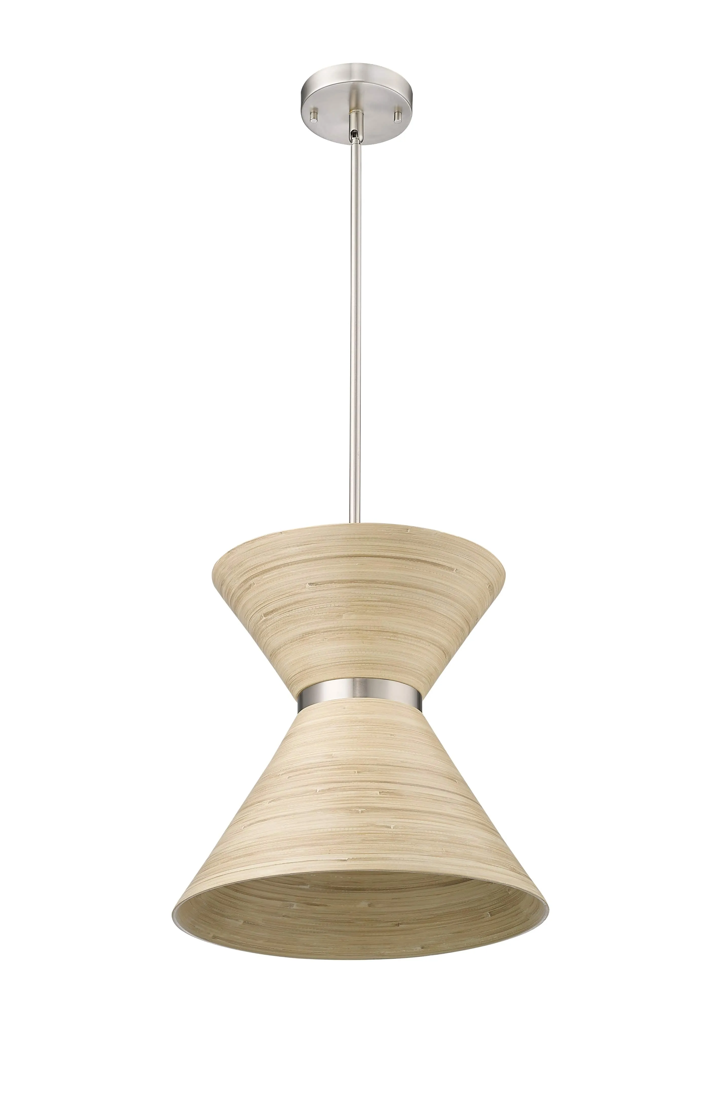 Jaycen Pendant - Brushed Nickel - Natural Bamboo Shade - 13.62in. Diameter - E26 Medium Base