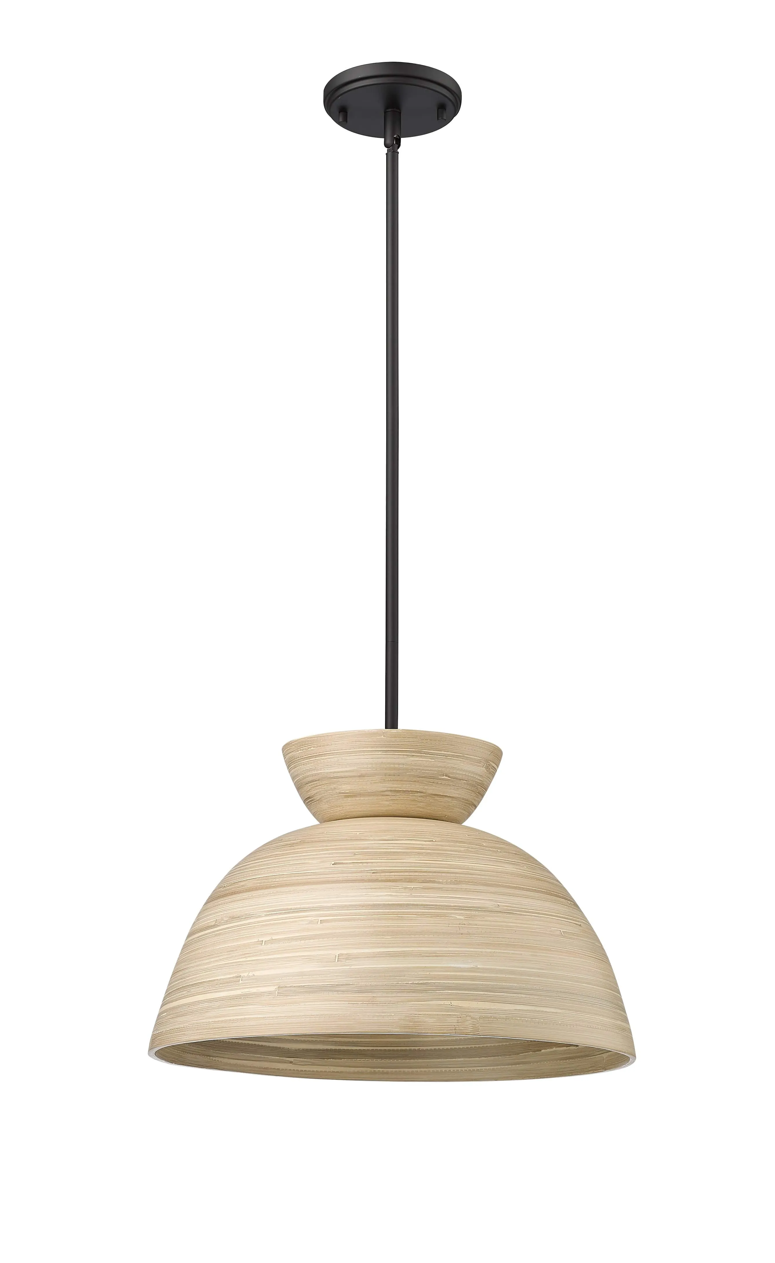 Jaycen Pendant - Matte Black - Natural Bamboo Shade - 16in. Diameter - E26 Medium Base