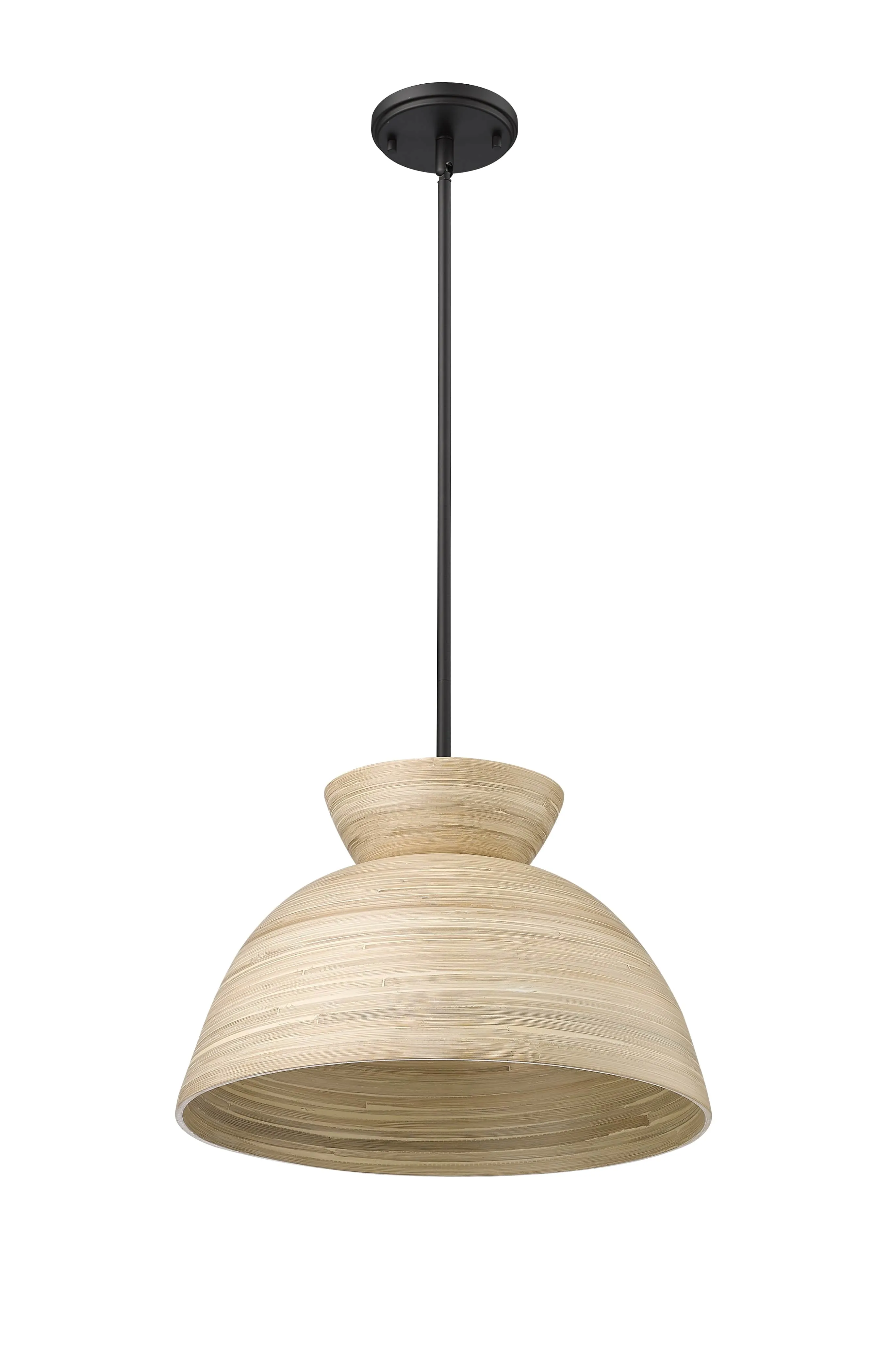 Jaycen Pendant - Matte Black - Natural Bamboo Shade - 16in. Diameter - E26 Medium Base