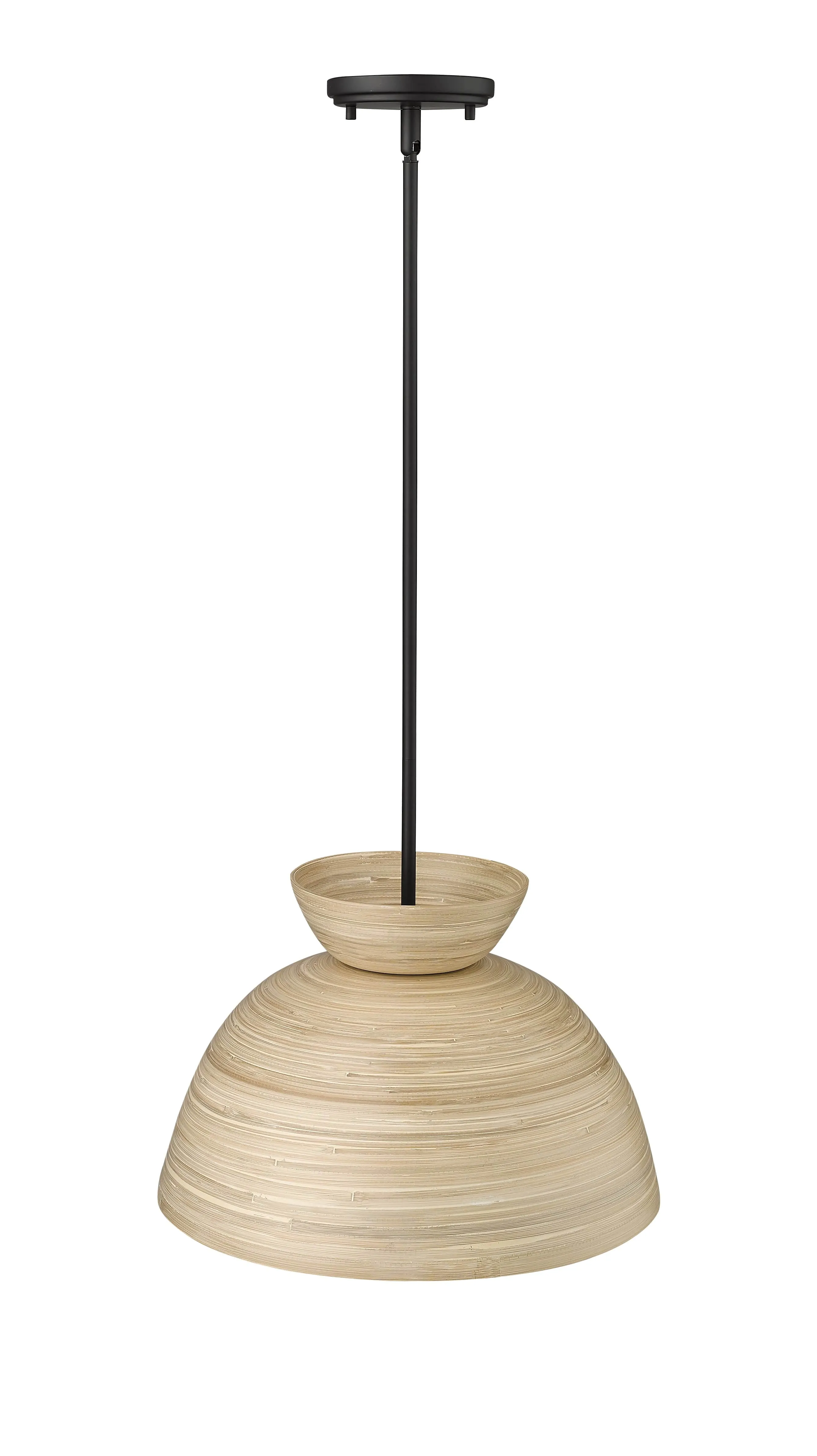 Jaycen Pendant - Matte Black - Natural Bamboo Shade - 16in. Diameter - E26 Medium Base