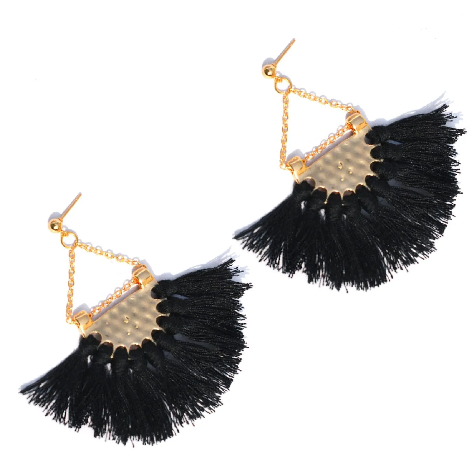 Joker & Witch Hammered Black Fringe Earrings for Women