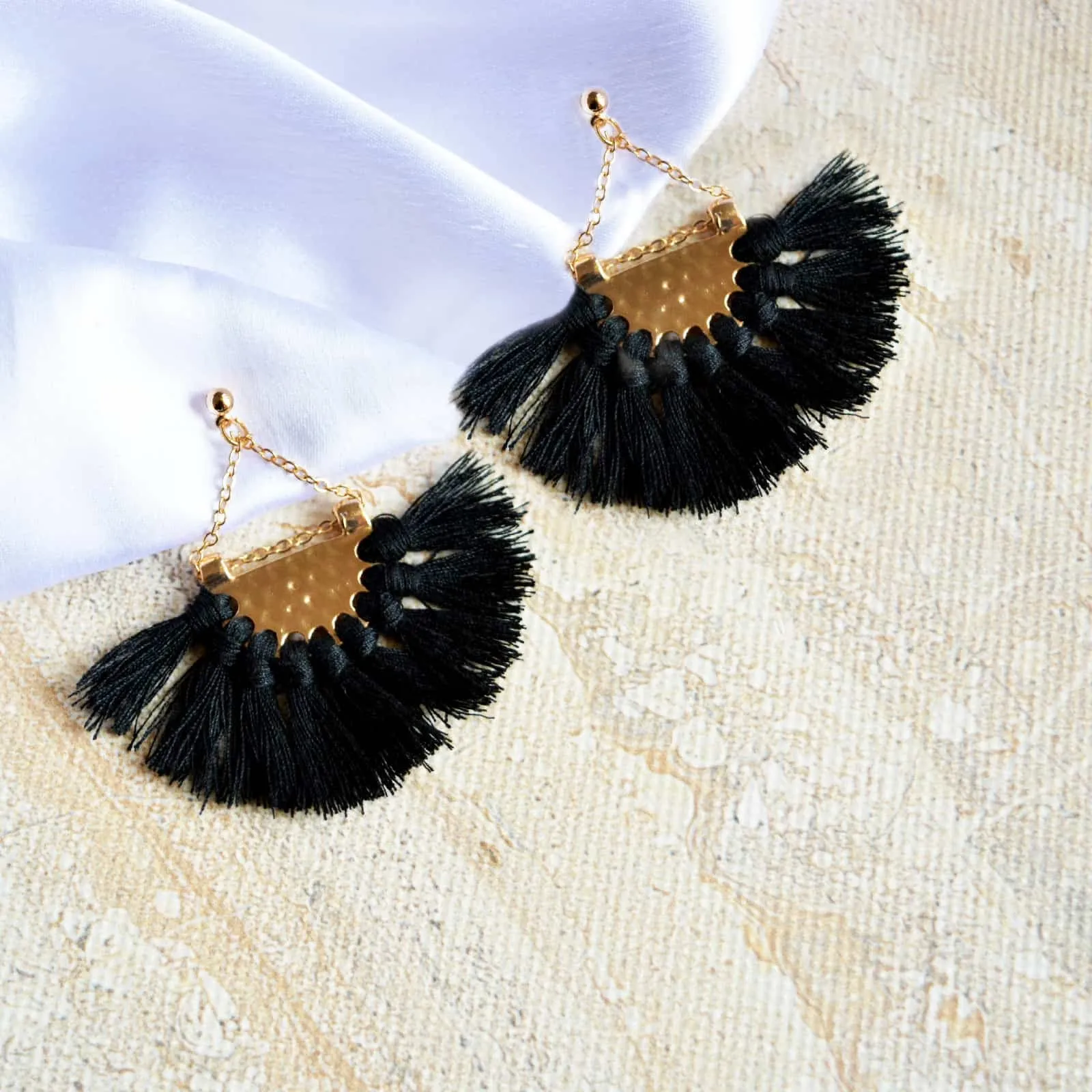 Joker & Witch Hammered Black Fringe Earrings for Women