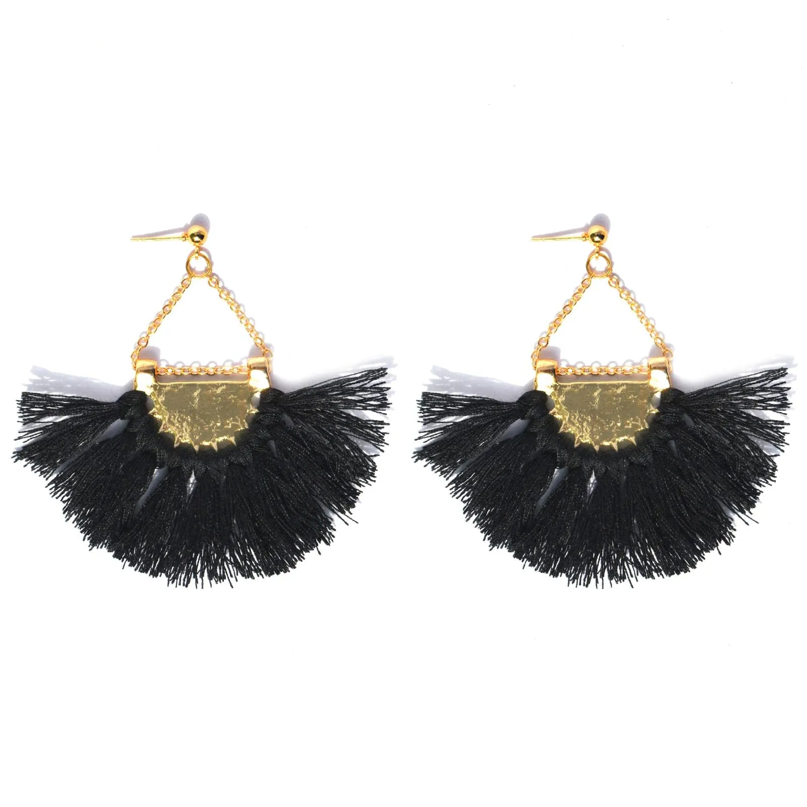 Joker & Witch Hammered Black Fringe Earrings for Women