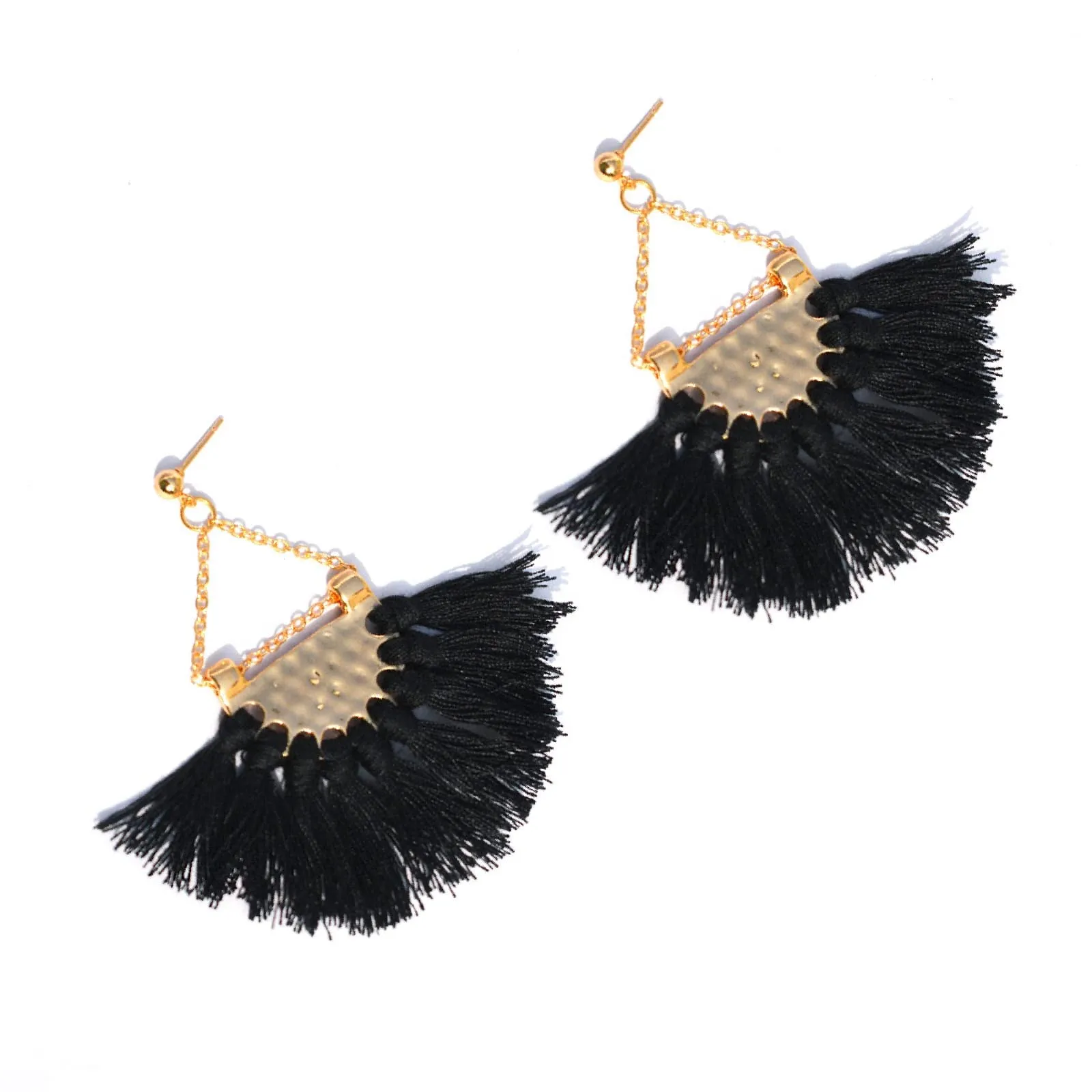 Joker & Witch Hammered Black Fringe Earrings for Women