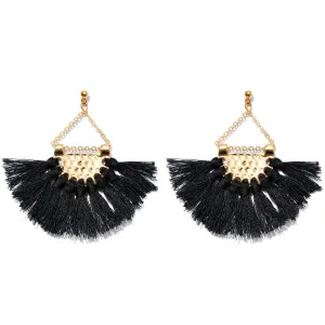 Joker & Witch Hammered Black Fringe Earrings for Women