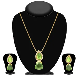 Kriaa Gold Plated Green  Stone Chain Pendant Set