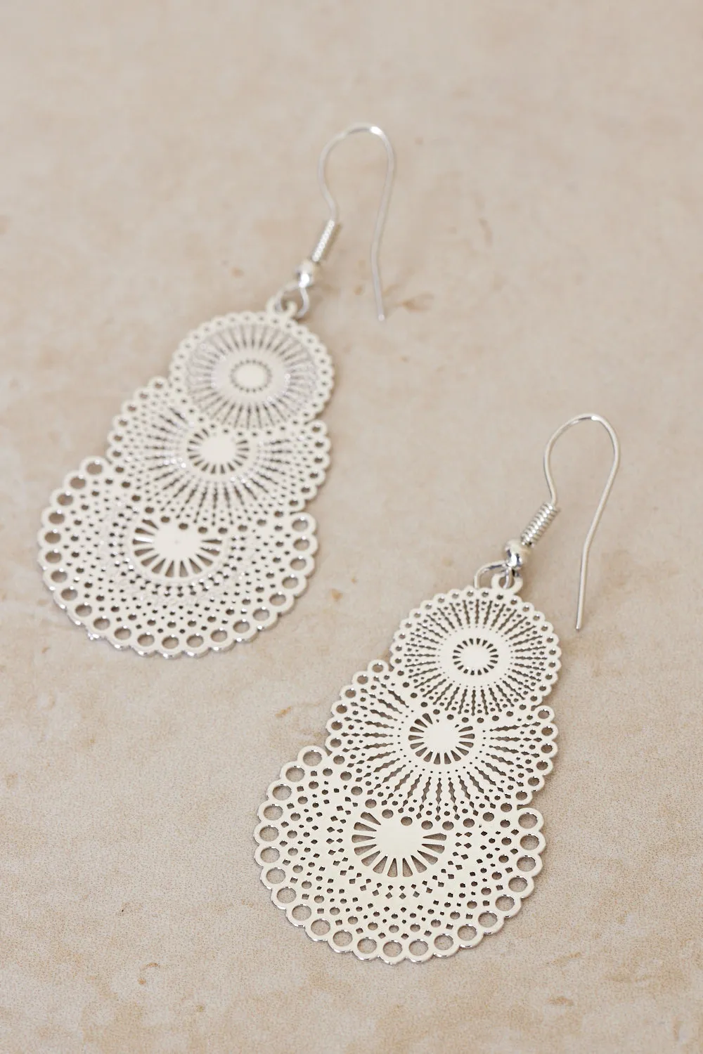 Lace Filigree Earrings - Silver