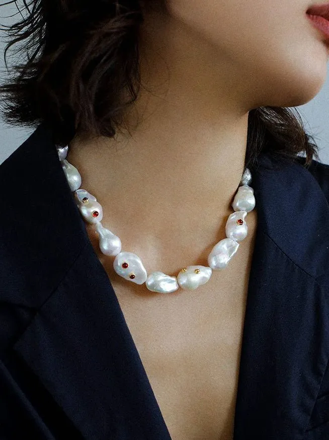 Large Baroque Colored Diamond Pearl Necklace