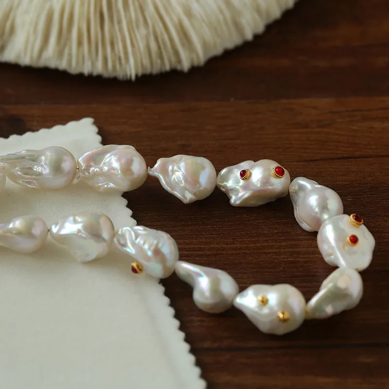 Large Baroque Colored Diamond Pearl Necklace