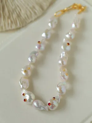 Large Baroque Colored Diamond Pearl Necklace