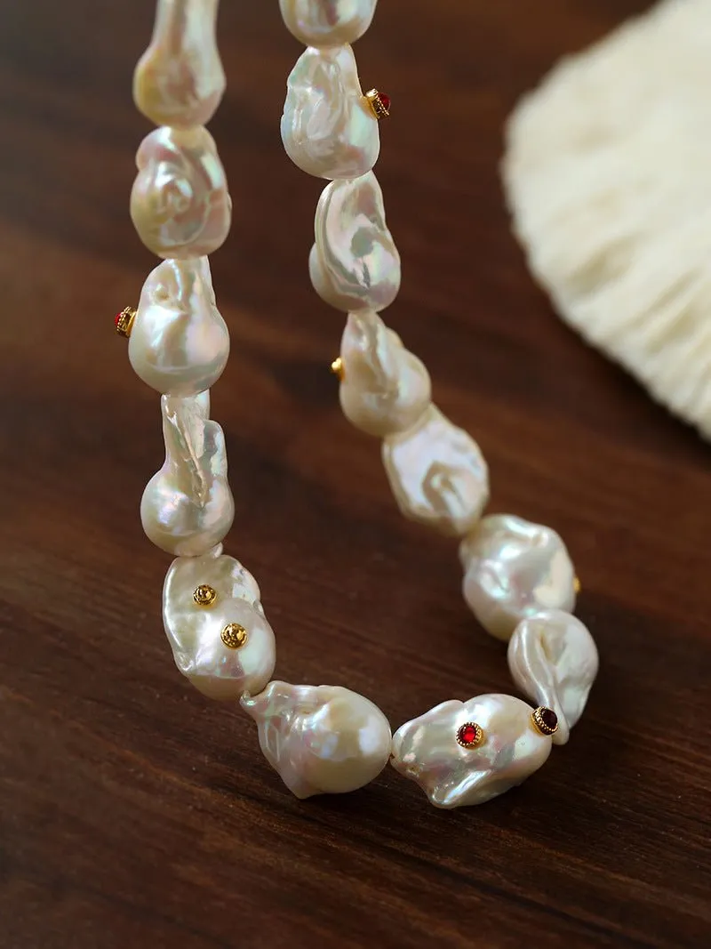 Large Baroque Colored Diamond Pearl Necklace