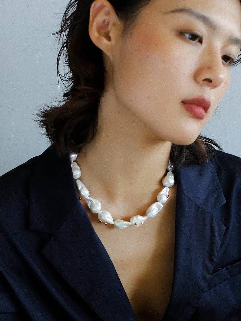 Large Baroque Colored Diamond Pearl Necklace