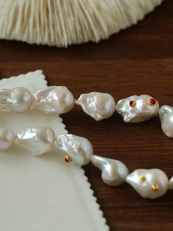 Large Baroque Colored Diamond Pearl Necklace