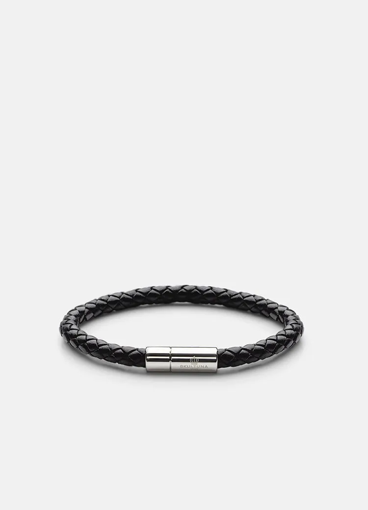 Leather Bracelet | 6mm | Silver | Black