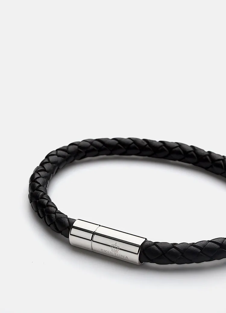 Leather Bracelet | 6mm | Silver | Black