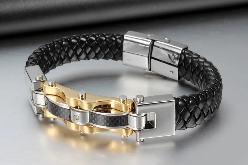 Leather Silver&Gold Plated Men Bracelet Fashion Male Vintage Accessories Bracelet Men Jewelry