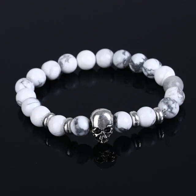 Men gift Skull Bracelet pulseras mujer buddha beads bracelet elastic charm bracelet lava natural stone for men and women