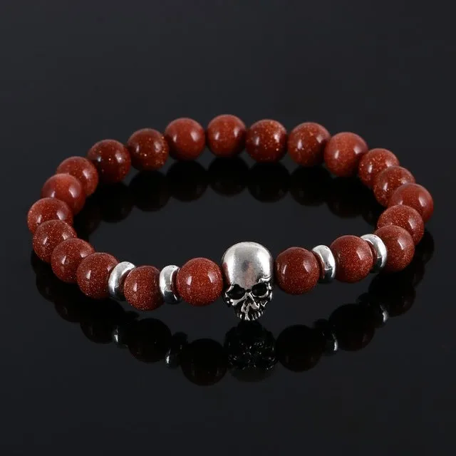 Men gift Skull Bracelet pulseras mujer buddha beads bracelet elastic charm bracelet lava natural stone for men and women