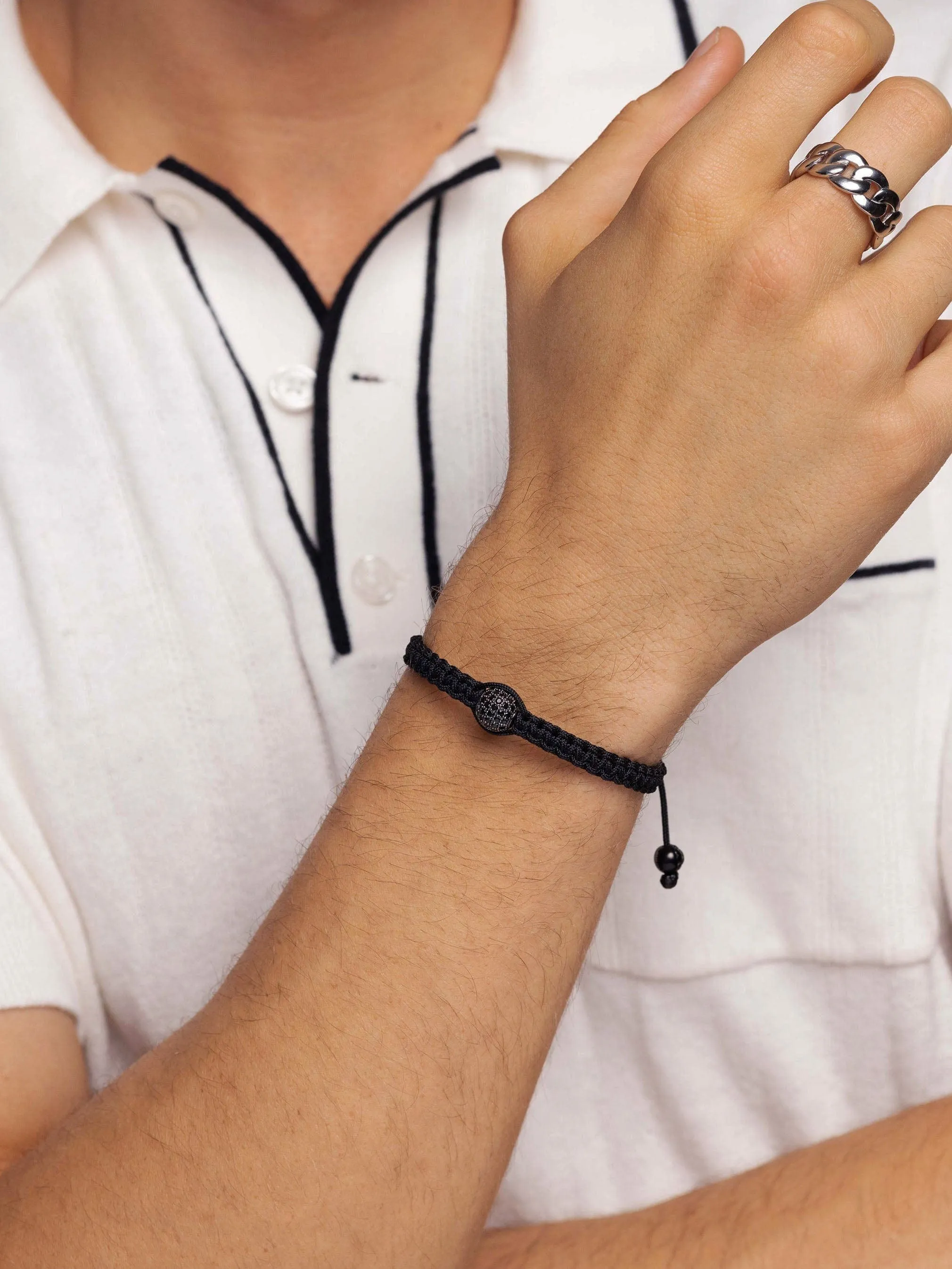 Men's Black String Bracelet with Black CZ Bead