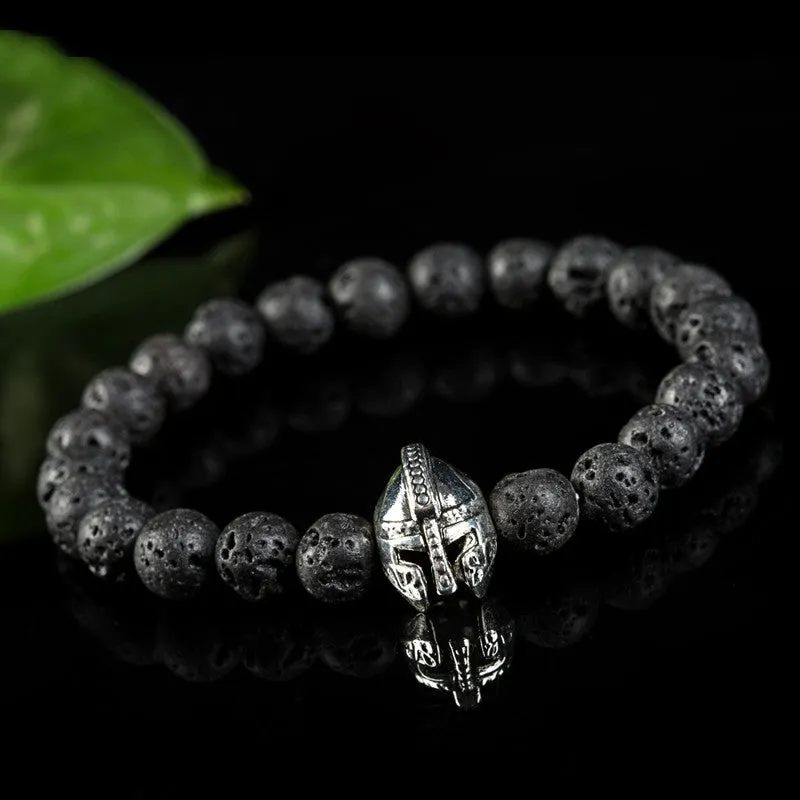 Men's bracelet elastic rope volcanic rock bracelet pulsera silver helmet bracelets pulseras femmininas bijoux