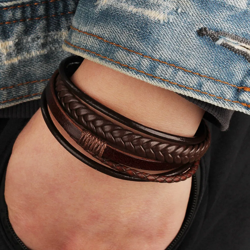 Men's Multilayer Leather Braided Rope Bracelets