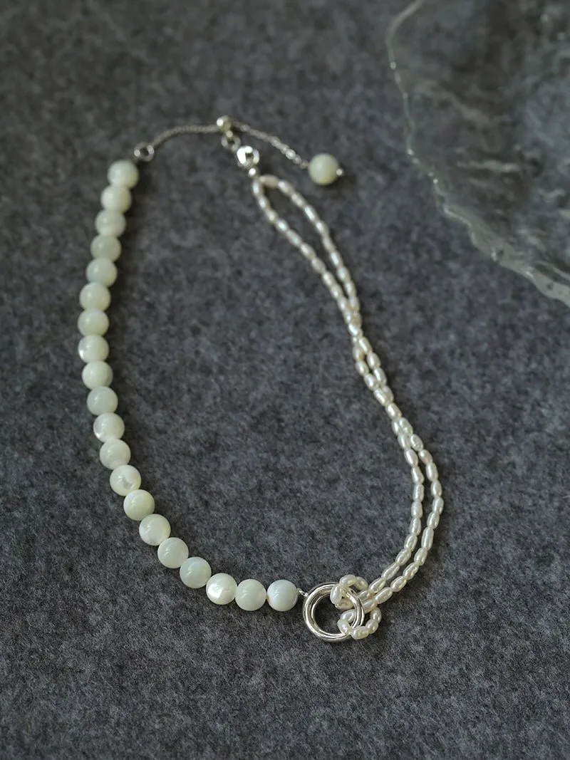 Millet Pearl and White Mother-of-Pearl Beaded Choker Necklace