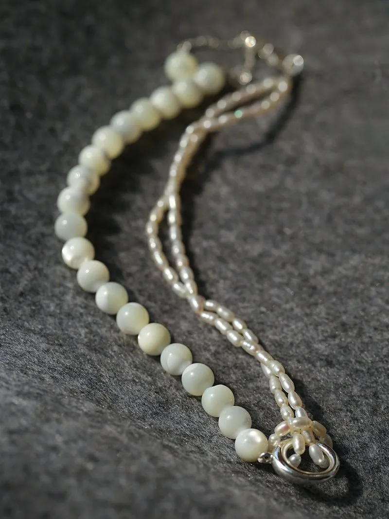 Millet Pearl and White Mother-of-Pearl Beaded Choker Necklace