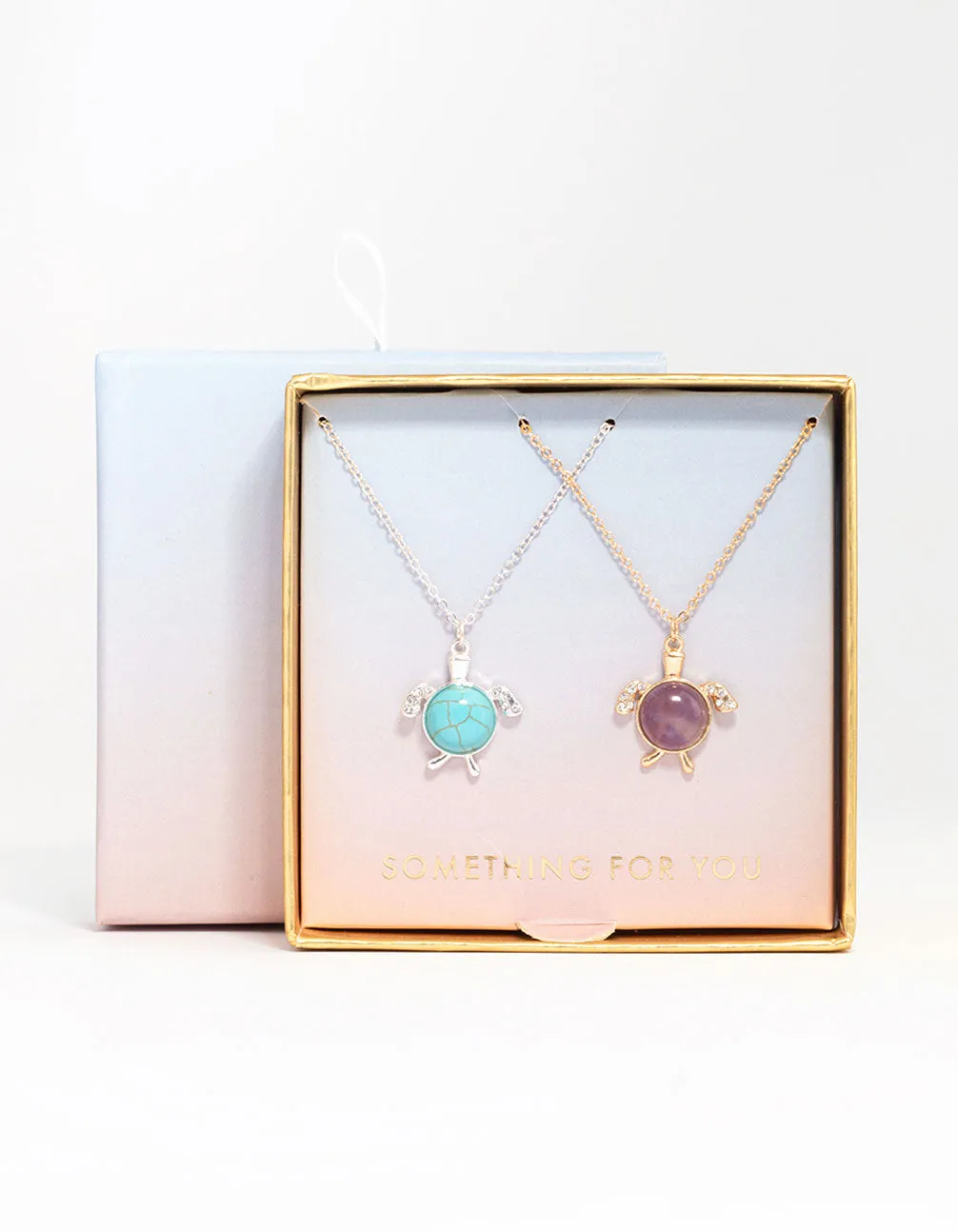 Mixed Metal Turquoise & Amethyst Turtle Necklace Pack