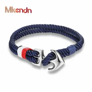 MKENDN High Quality Anchor Bracelets Men Charm Nautical Survival Rope Chain Paracord Bracelet Male Wrap Metal Sport Hooks