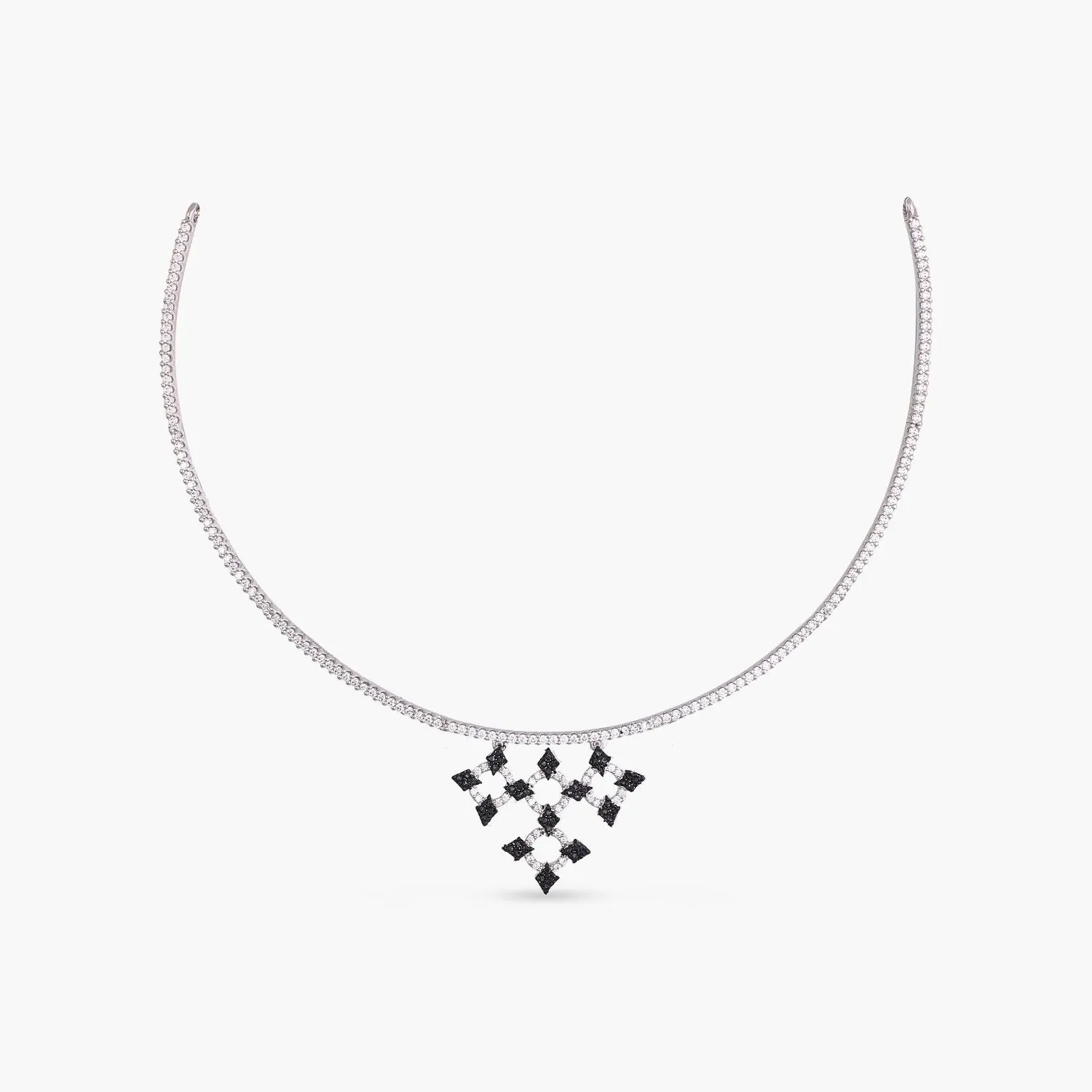 Monochrome Play CZ Silver Cuff Necklace