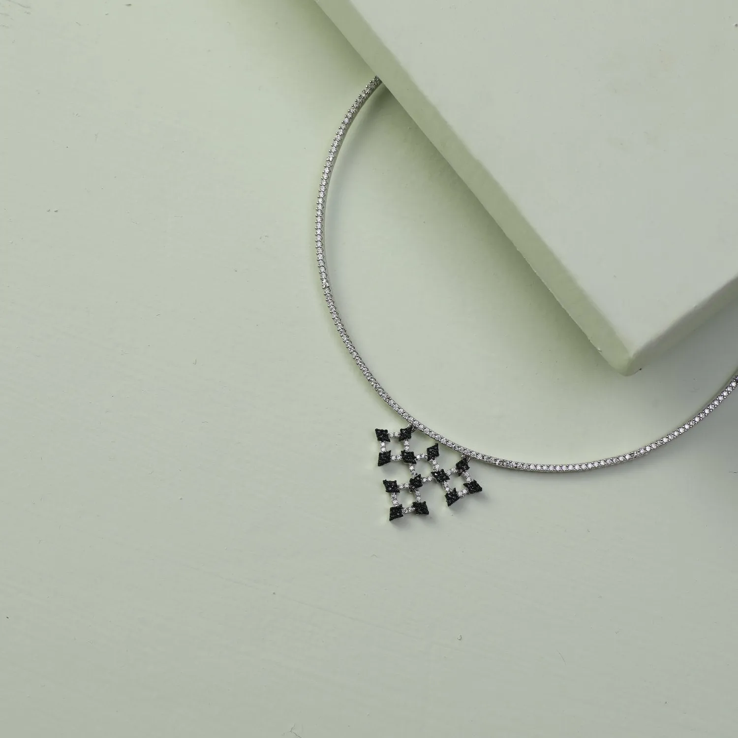 Monochrome Play CZ Silver Cuff Necklace