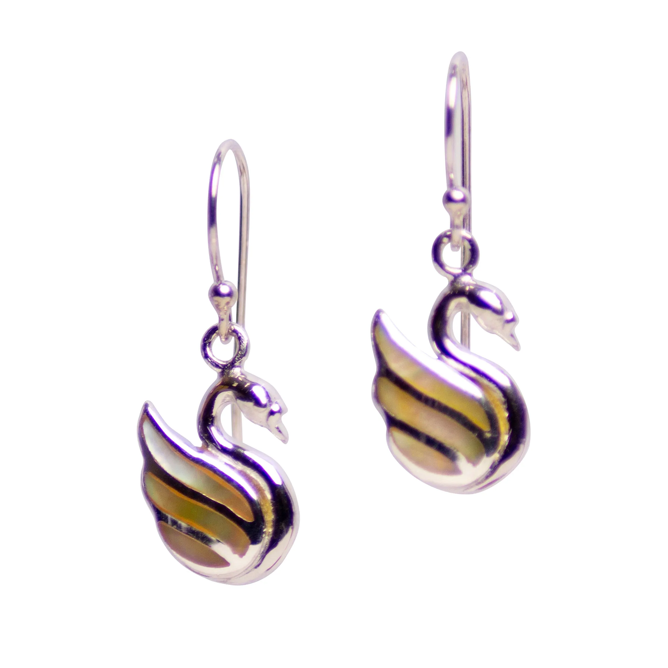 Mother of Pearl Silver Swan Earrings