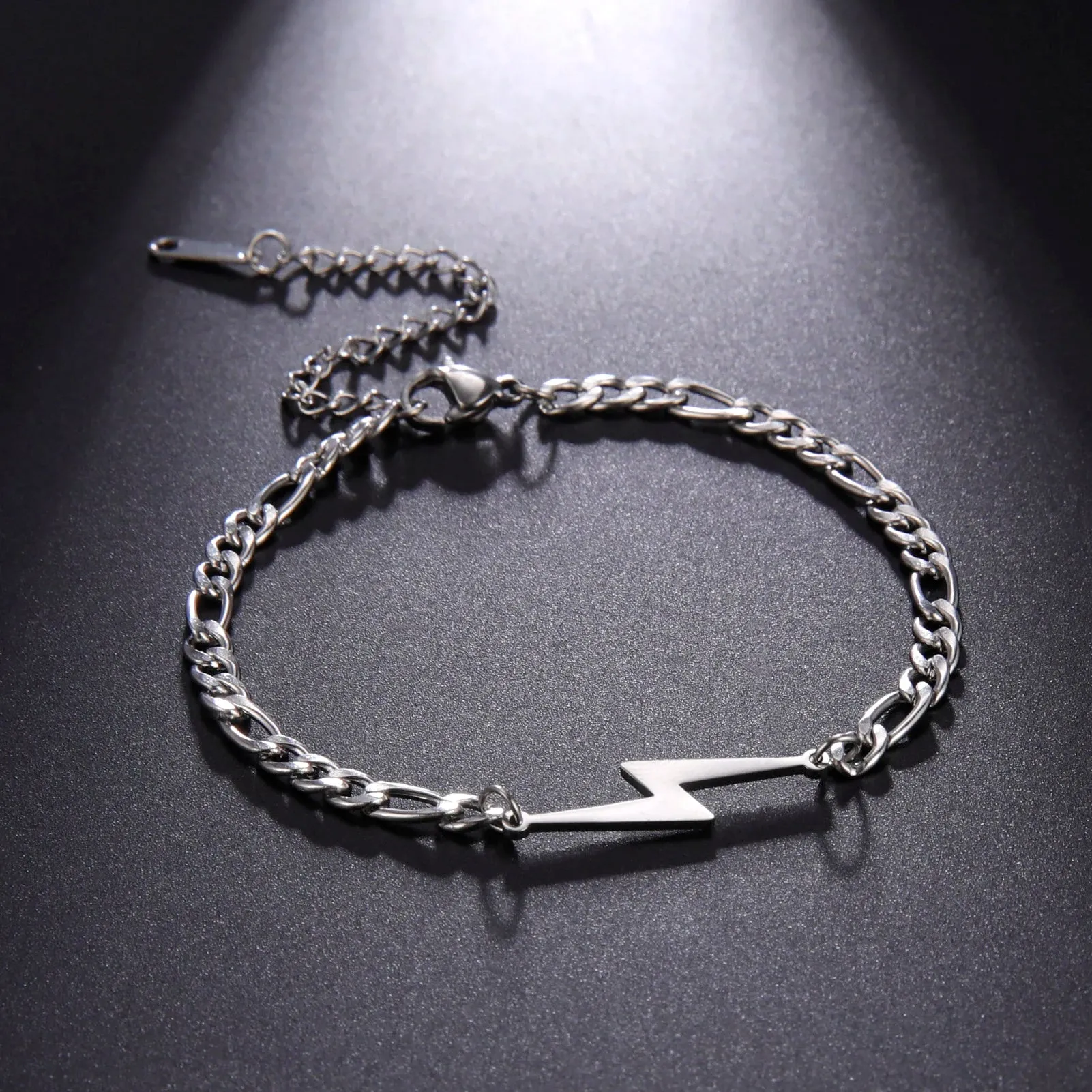 My Shape Fashion Lightning Charm Bracelets For Men Women Stainless Steel Bracelet Bangle Figaro Chain Male Wristband Jewelry