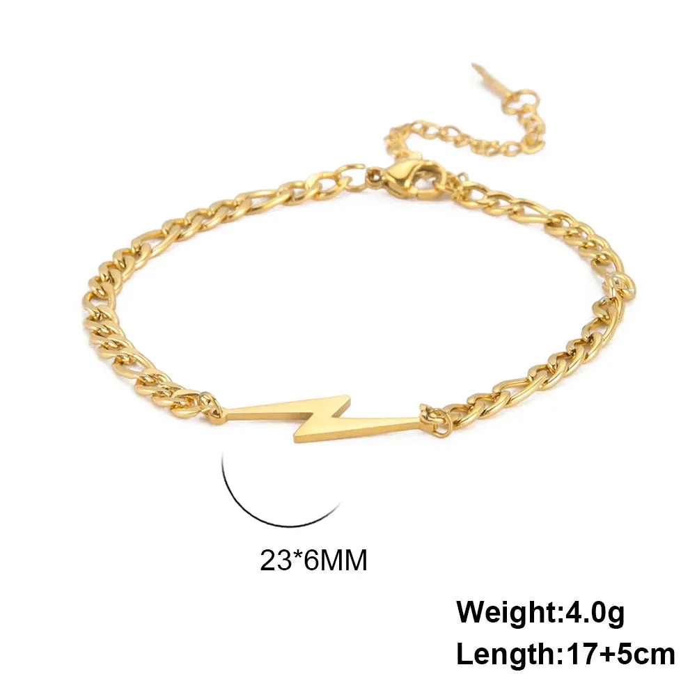 My Shape Fashion Lightning Charm Bracelets For Men Women Stainless Steel Bracelet Bangle Figaro Chain Male Wristband Jewelry