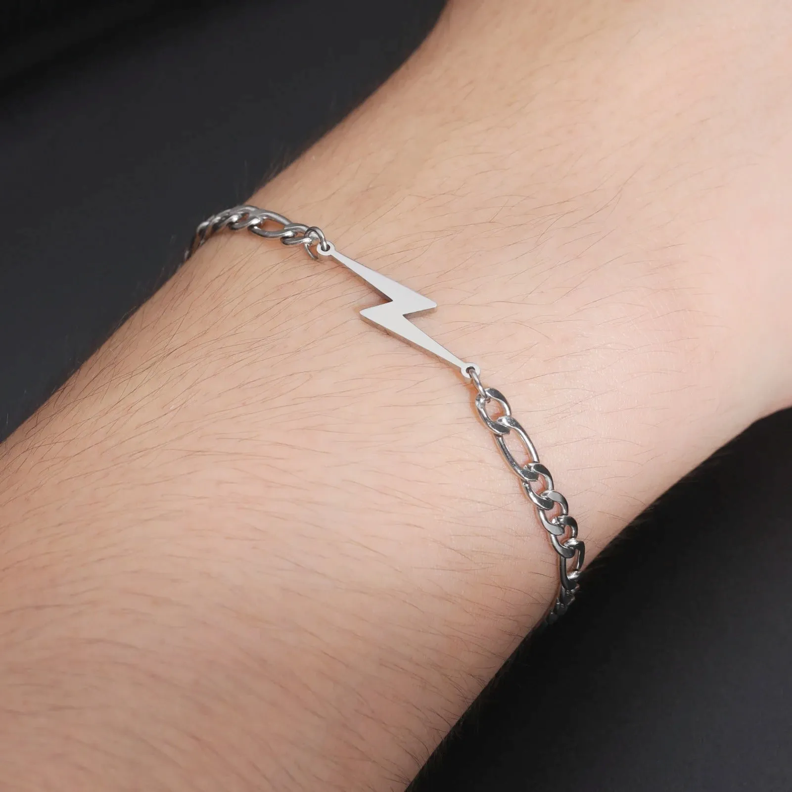 My Shape Fashion Lightning Charm Bracelets For Men Women Stainless Steel Bracelet Bangle Figaro Chain Male Wristband Jewelry