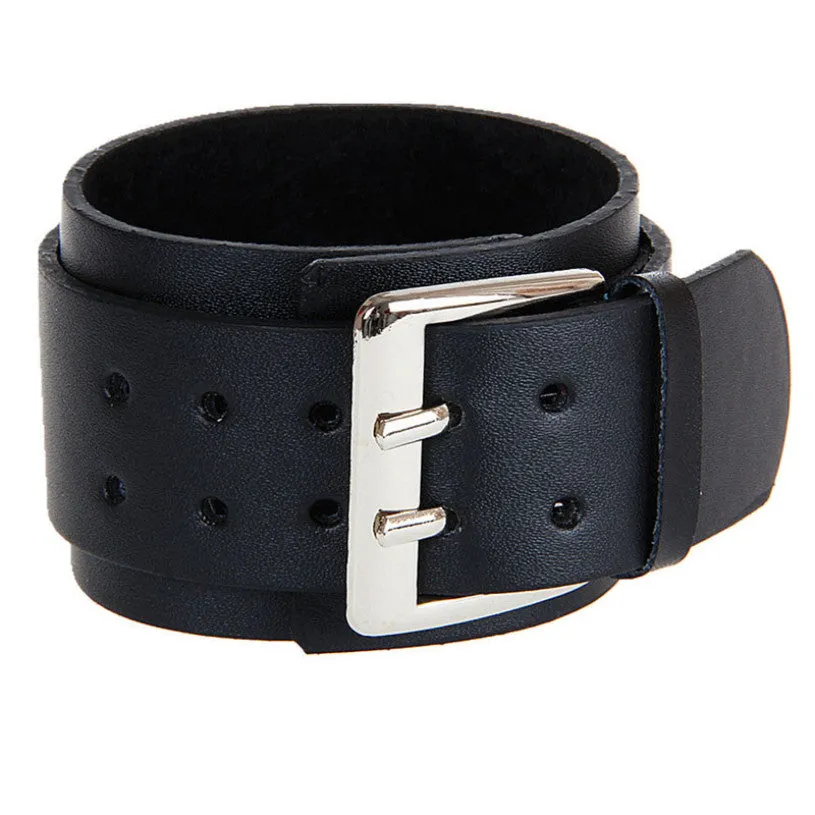 New brand Retro unisex Wide Leather Bracelets Punk Big Double Buckle Bracelet bangles for women men