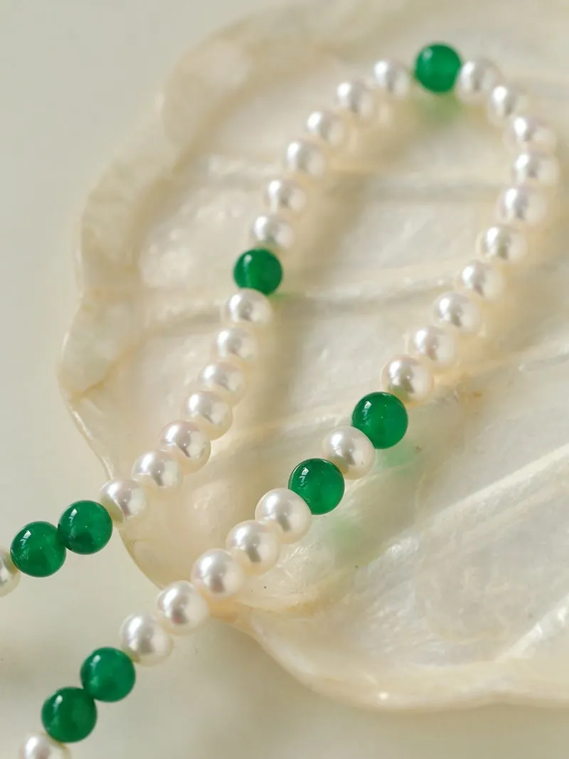 New Chinese-style Green Agate Pearl Necklace