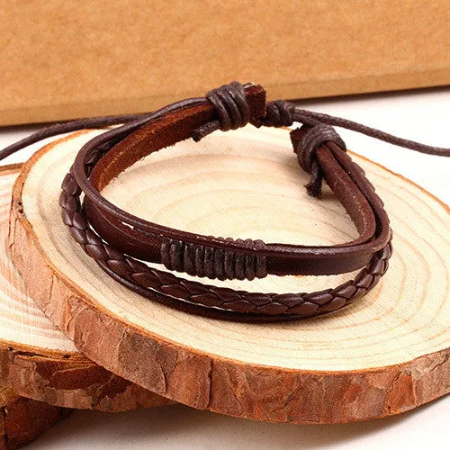 New Design hot sale Fashion 100% hand-woven Leather Strap Chain Bracelet jewelry Vintage Men Rope Bracelets