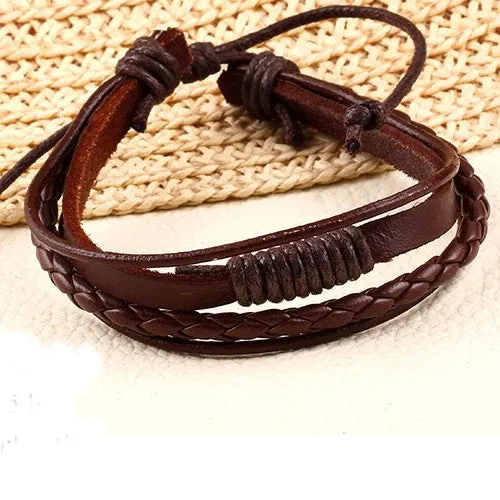 New Design hot sale Fashion 100% hand-woven Leather Strap Chain Bracelet jewelry Vintage Men Rope Bracelets