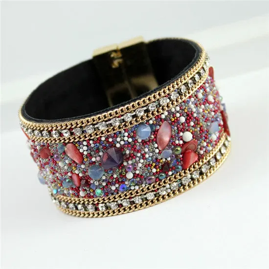 New Fashion Jewelry Woman Bangle Bracelet,Magnetic clasp High-grade Leather Crystal Stones Accessories