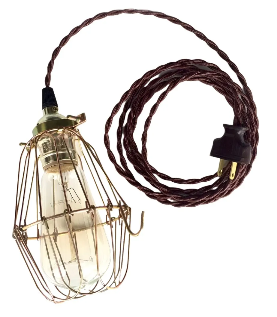 Nostalgic Brown Cloth Twisted cord Cage Lamp