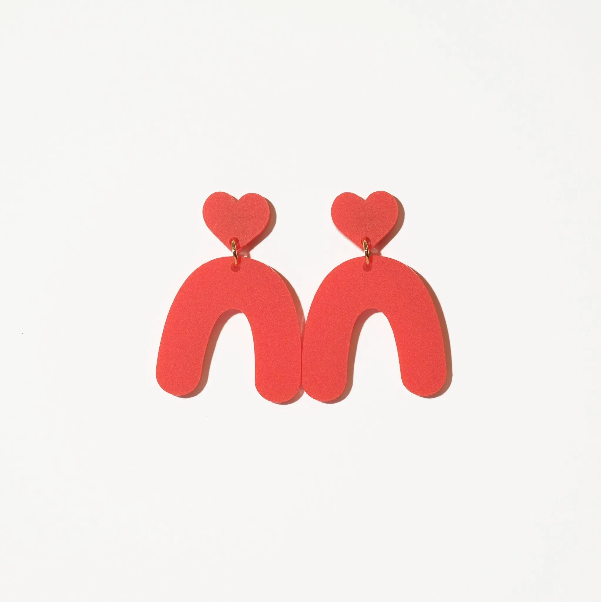 Organic Heart Arch Dangle Earrings in Matte Red