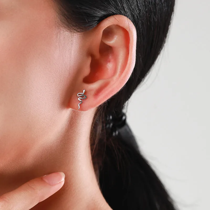 Original Abstract Snake S925 Pure Silver Ear Stud Earrings