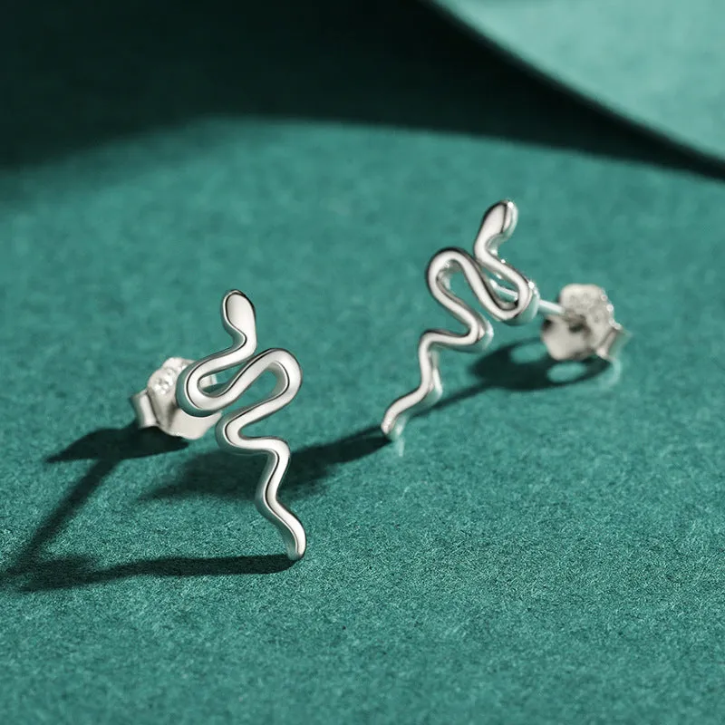 Original Abstract Snake S925 Pure Silver Ear Stud Earrings