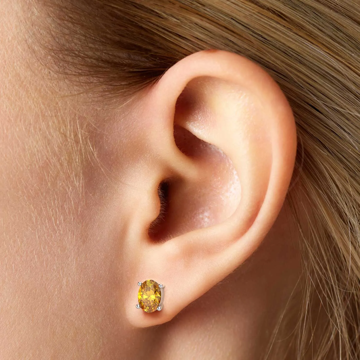 Oval Citrine Crystal Stud Earrings in 925 Sterling Silver | Irosk Australia ®